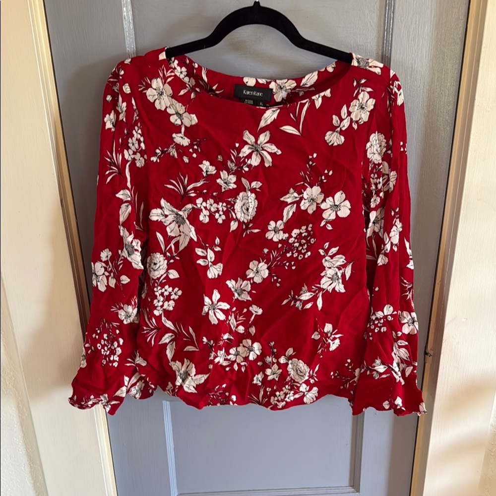 Karen Kane Red Ruffled 3/4 Sleeve Blouse
